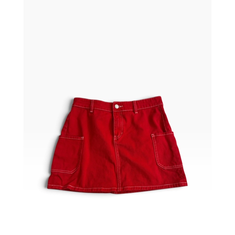 Urban Outfitters 28 BDG Red Denim Carpenter Mini Skirt 100% Cotton Utility Y2K